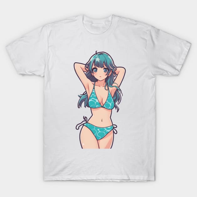 Cute girl in bikini anime T-Shirt by InkPulse